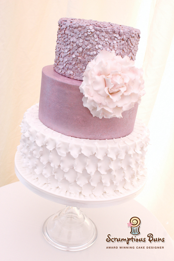 wedding cake norwich norfolk sequins ruffles peony tiered 3 tier